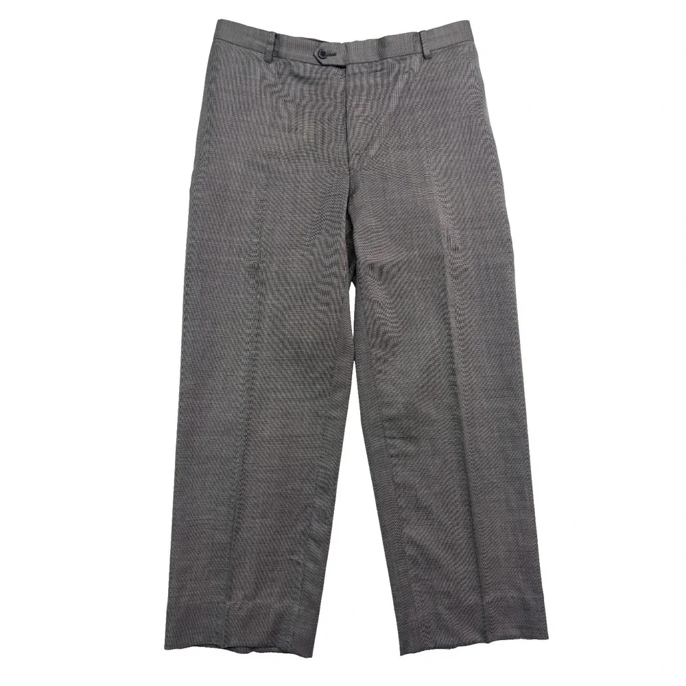Joseph Abboud 44R 34x28 Slim Gray Micro Check 2pc Pant Suit All Season Wool USA